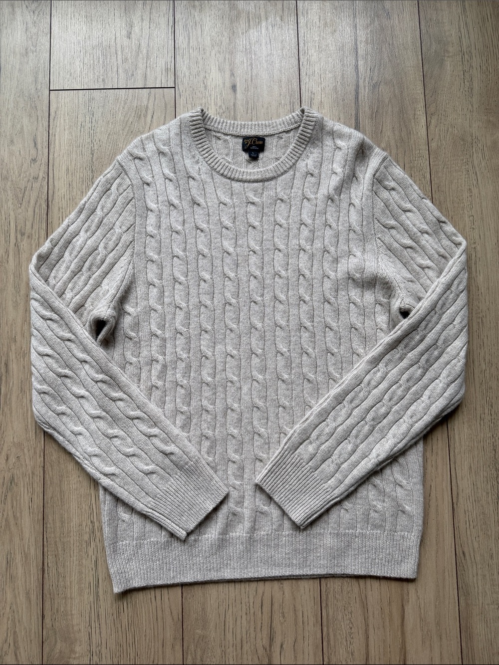 J. Crew Men’s Cashmere Cable Knit Crewneck Sweater Men’s Large Light Brown